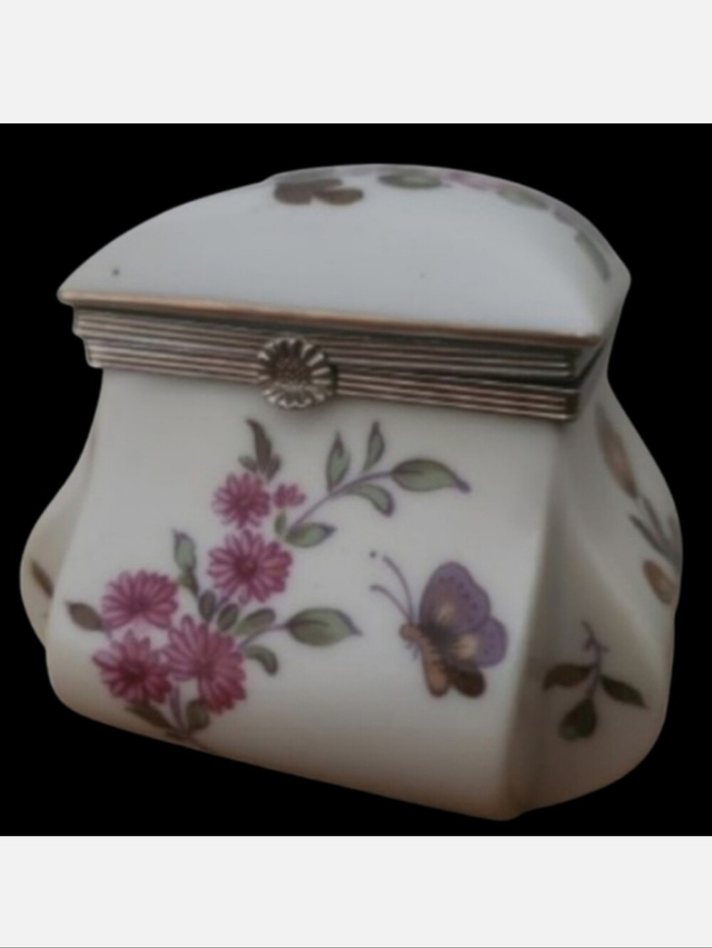Lefton Japan Hinged Trinket Vanity Box Porcelain Floral "By The Way Gardens" VTG